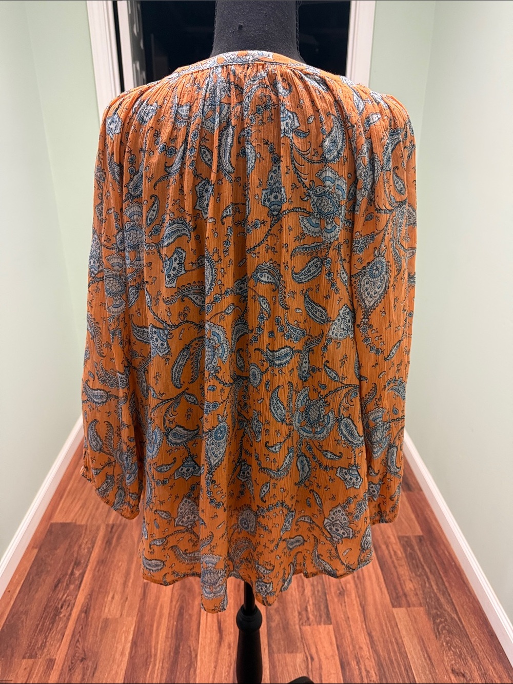 Chaps Orange Paisley Button-Front Peasant Blouse - Picture 3 of 4